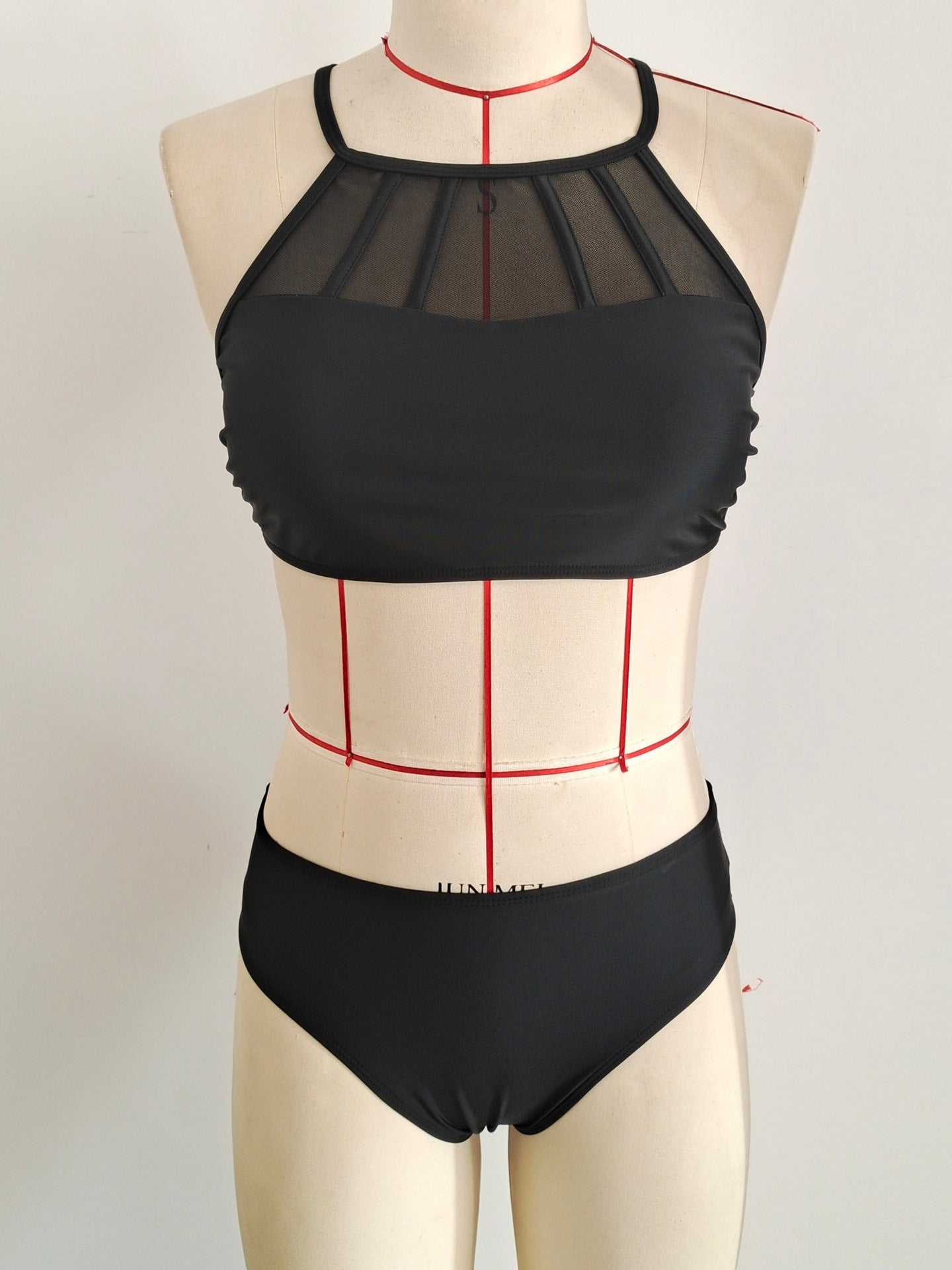 Black Mesh Halter High-Waist Bikini Set | Sexy Women's Swimwear