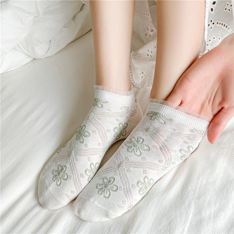 Cute Floral Ankle Socks | Thin Breathable Summer Socks for Women