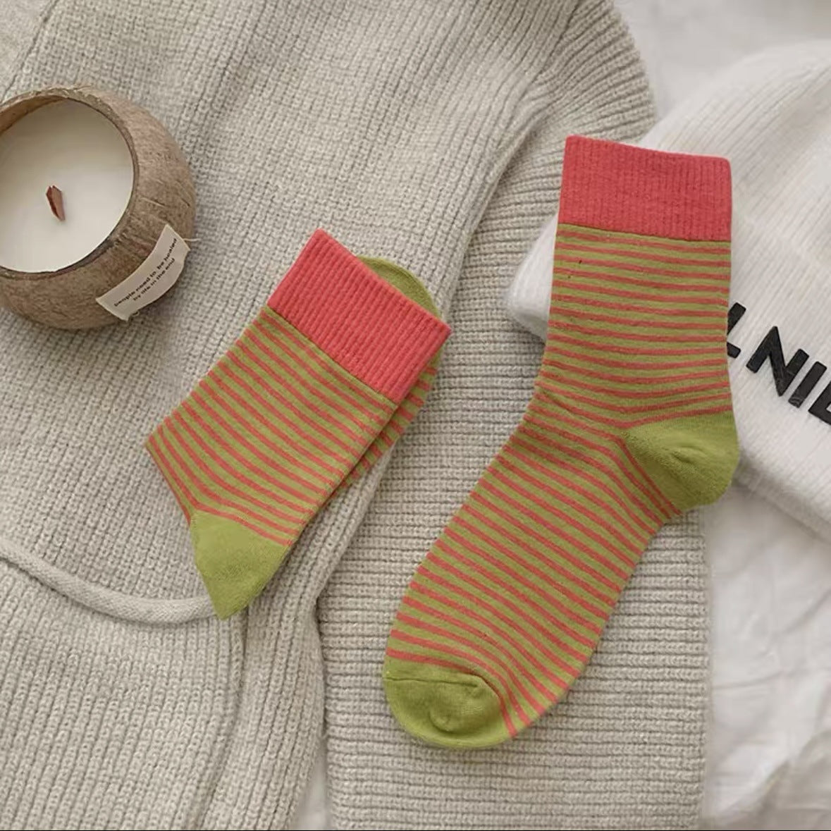Women's Colorblock Striped Slouch Crew Socks | Casual Cotton Socks