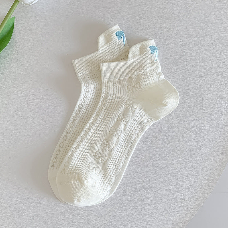 Women's Embroidered Bow Mesh Ankle Socks | Breathable Summer Socks