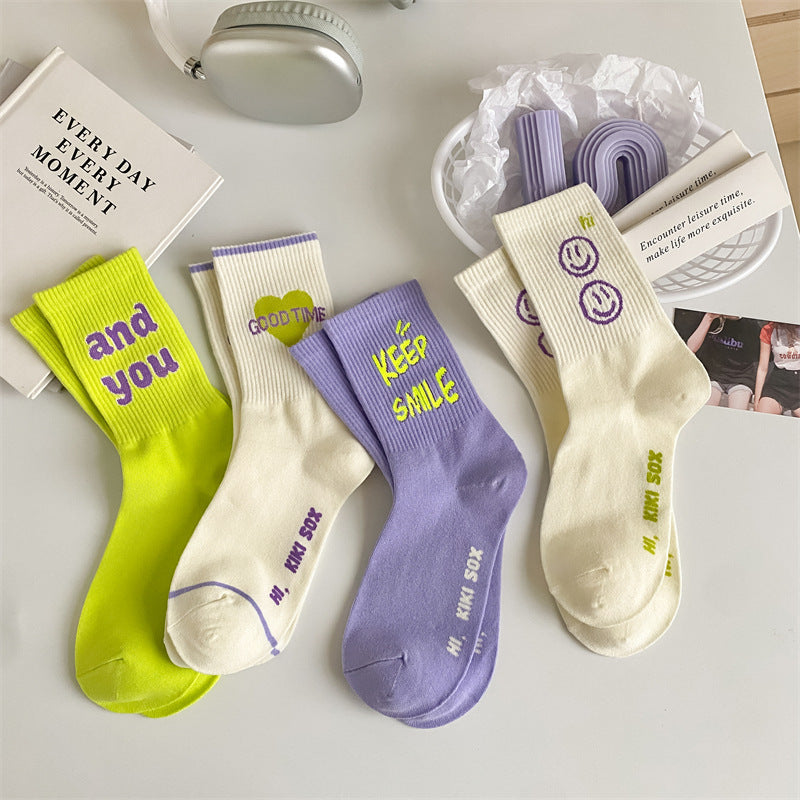 Trendy Graphic Crew Socks | Cotton Casual Athletic Socks for Women