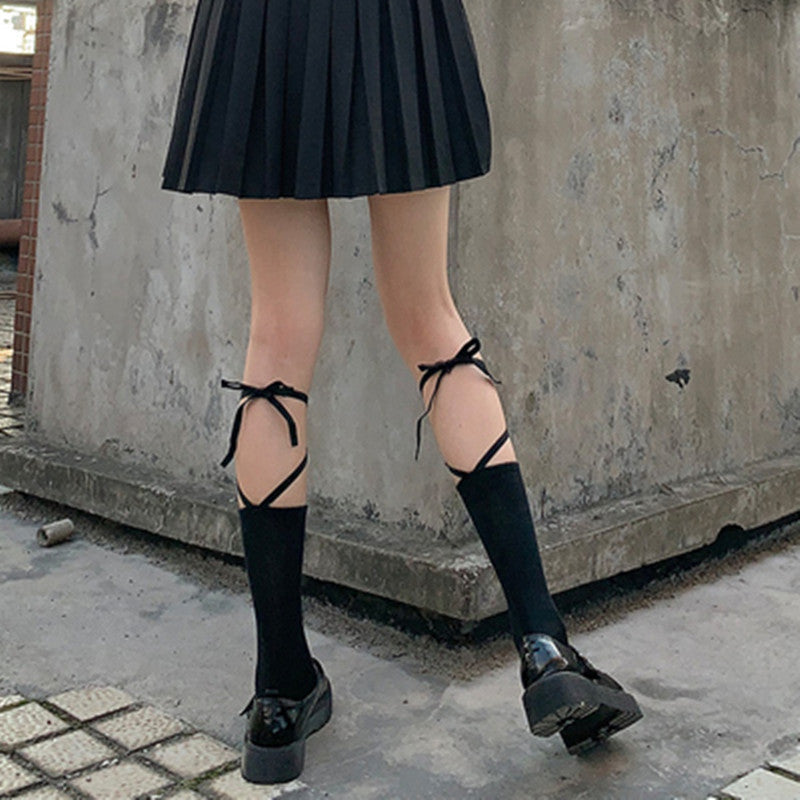 Crisscross Strappy Crew Socks | Trendy Cotton Socks for Women
