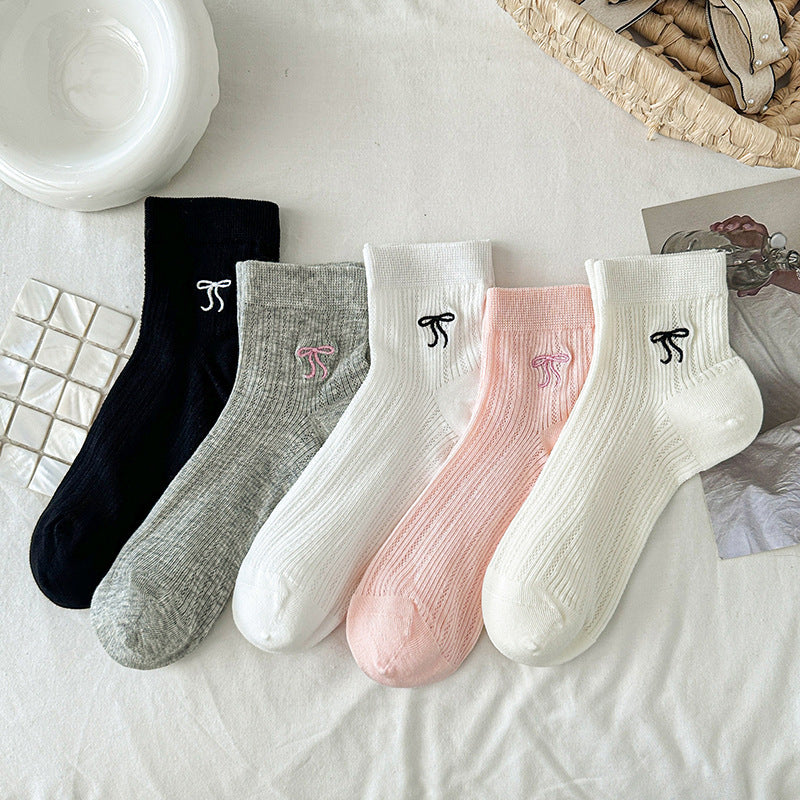 Ballet Bow Ankle Socks | Breathable Mesh Summer Women's Socks