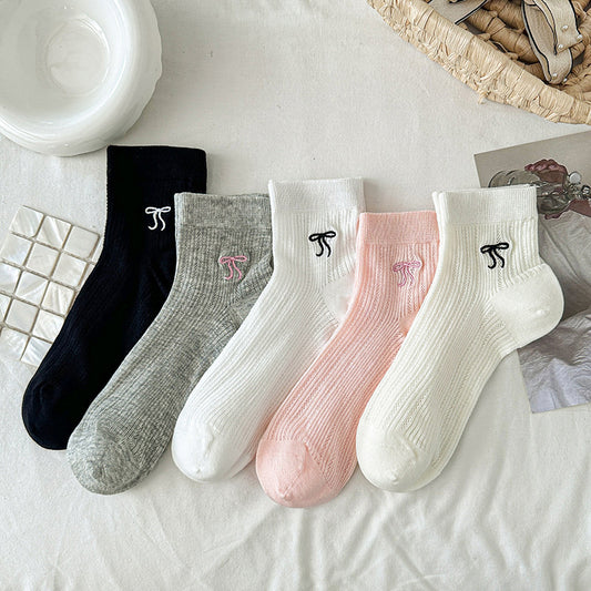 Ballet Bow Ankle Socks | Breathable Mesh Summer Women's Socks