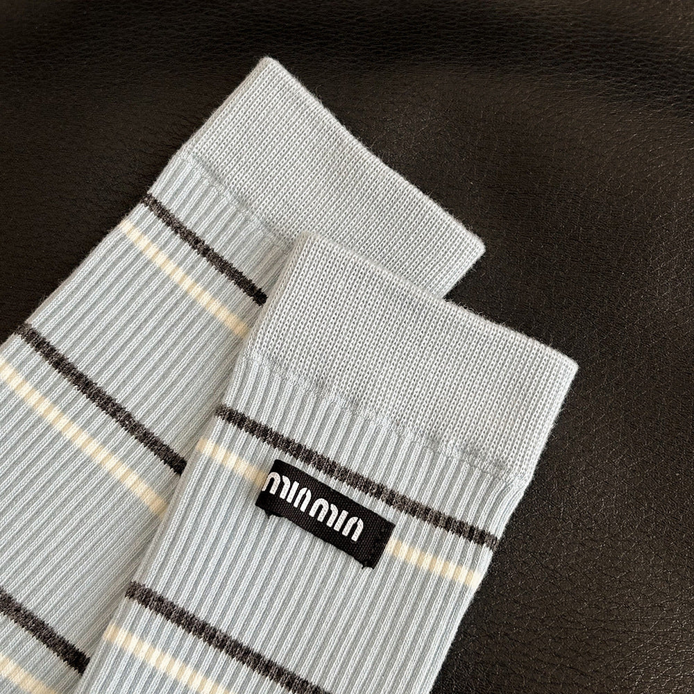 Women's Striped Cotton Crew Socks | Trendy Mid-Calf Socks