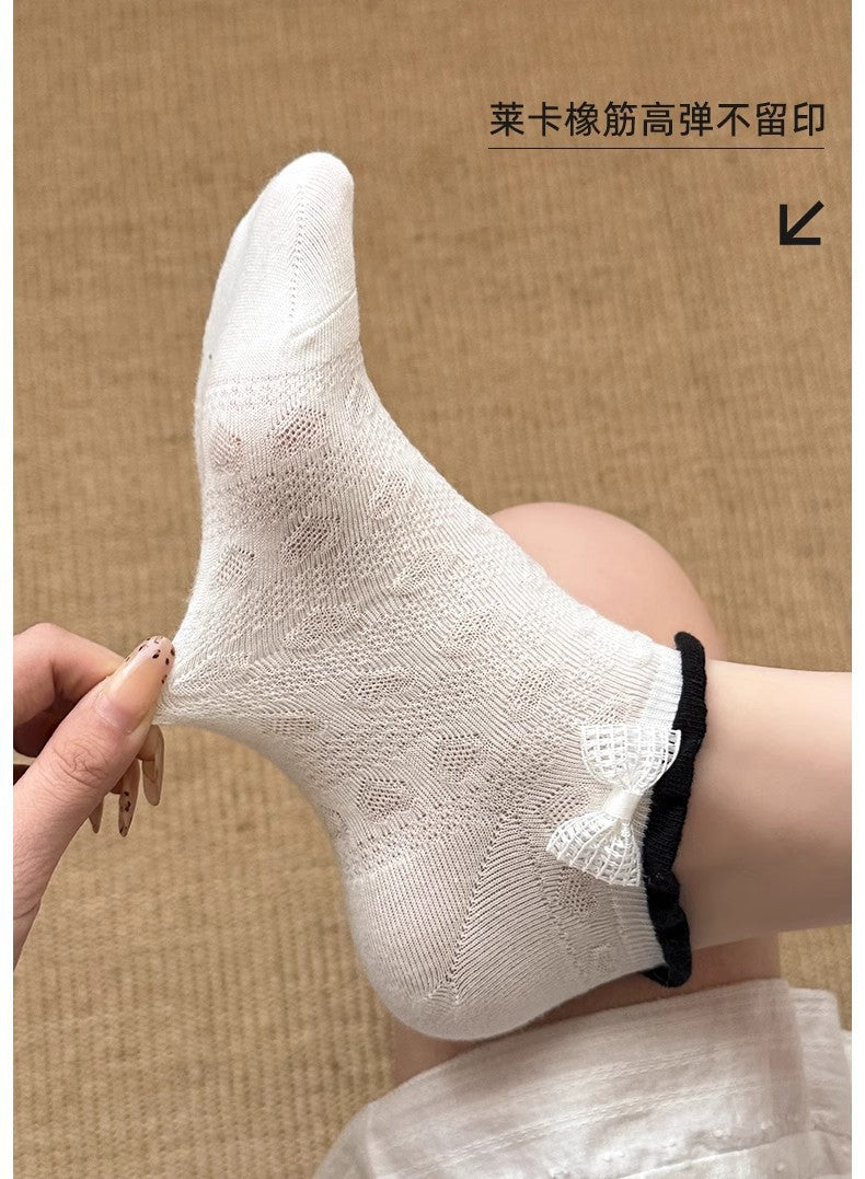 Sweet Bow Ruffle Ankle Socks | Breathable Summer Low Cut Socks for Women