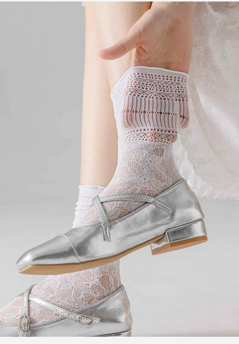 Lace Ruffle Slouch Crew Socks for Women | Breathable Summer Socks