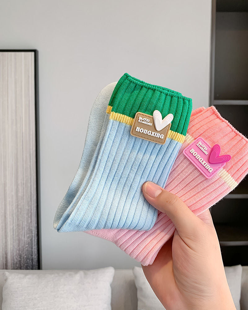 Trendy Colorblock Crew Socks for Women | Dopamine Style