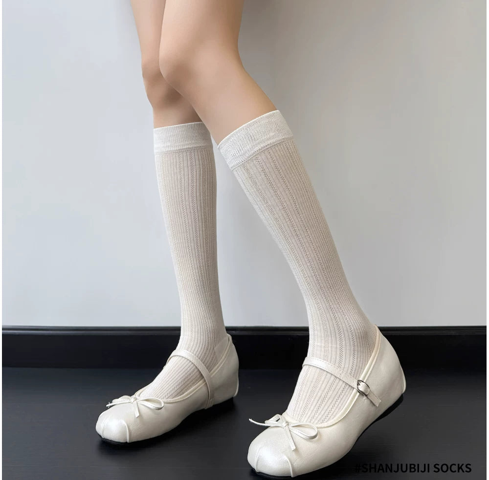 Ballet Style Crew Socks | Thin Breathable Summer Calf Socks for Women