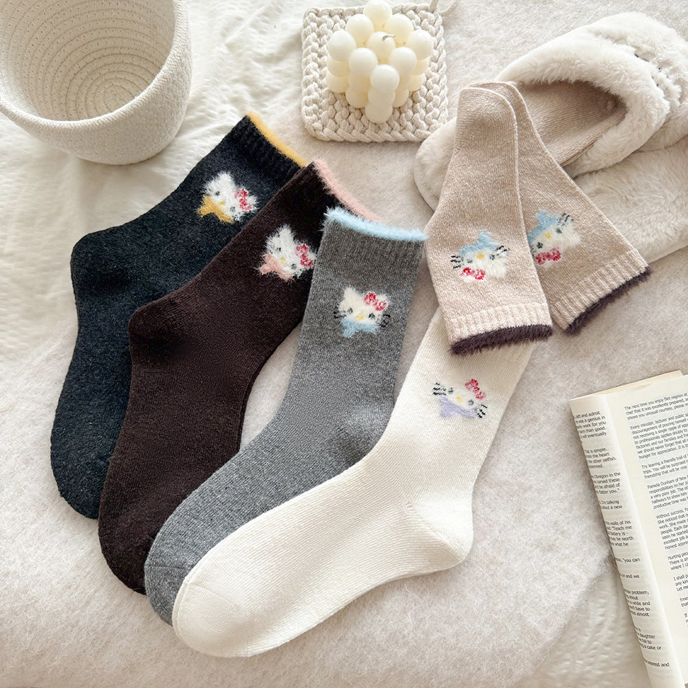 Cute Cozy Wool Crew Socks | Warm Winter Fuzzy Socks for Women