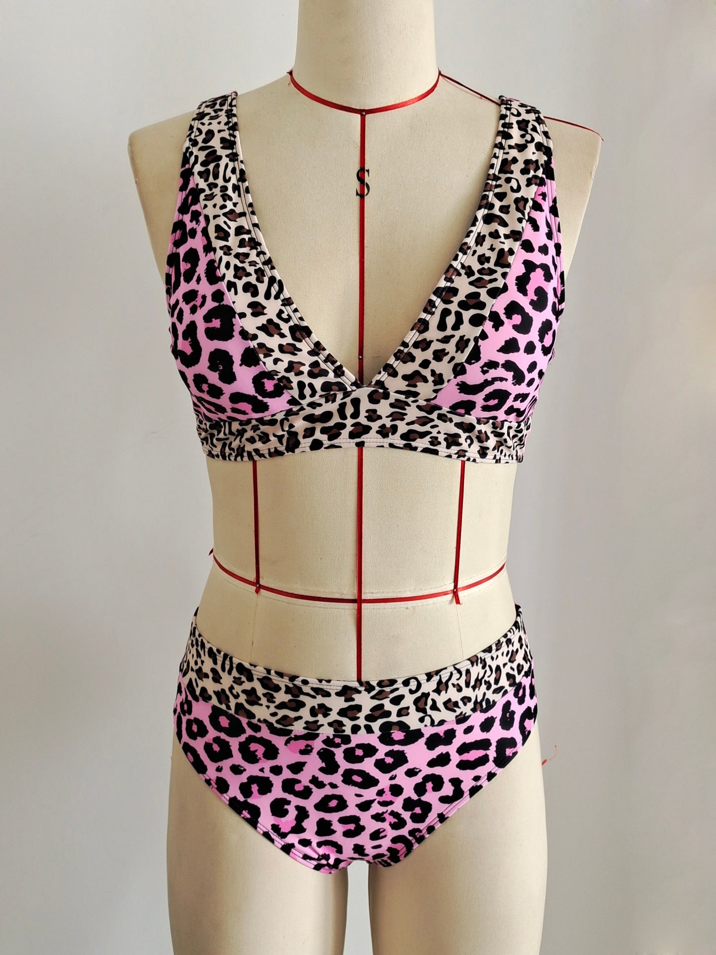 Color Block Leopard Bikini Set | Sexy High Waisted Women's Swimwear