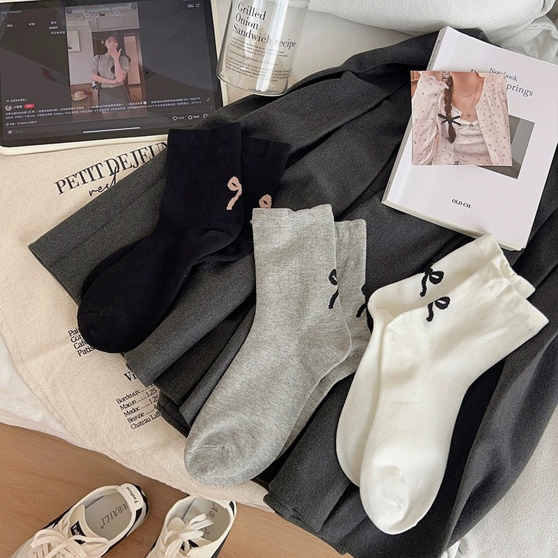 Embroidered Bow Crew Socks | Soft Cotton Balletcore Women's Socks