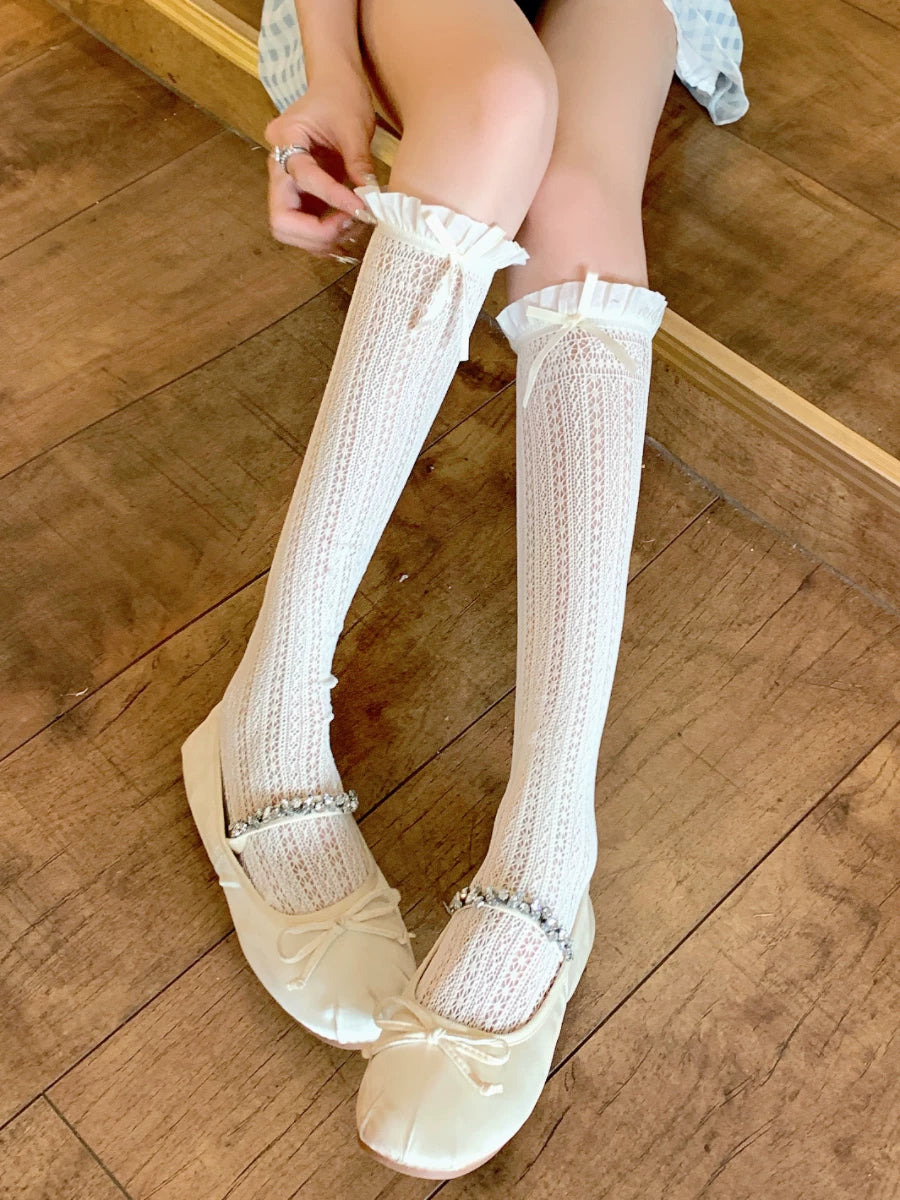 Lace Ruffled Calf High Socks | Sheer Summer Women's Socks