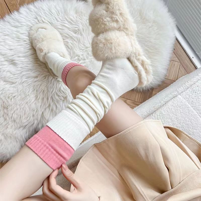 Two-Tone Double Cuff Calf Socks for Women | Slouch Knee High Socks