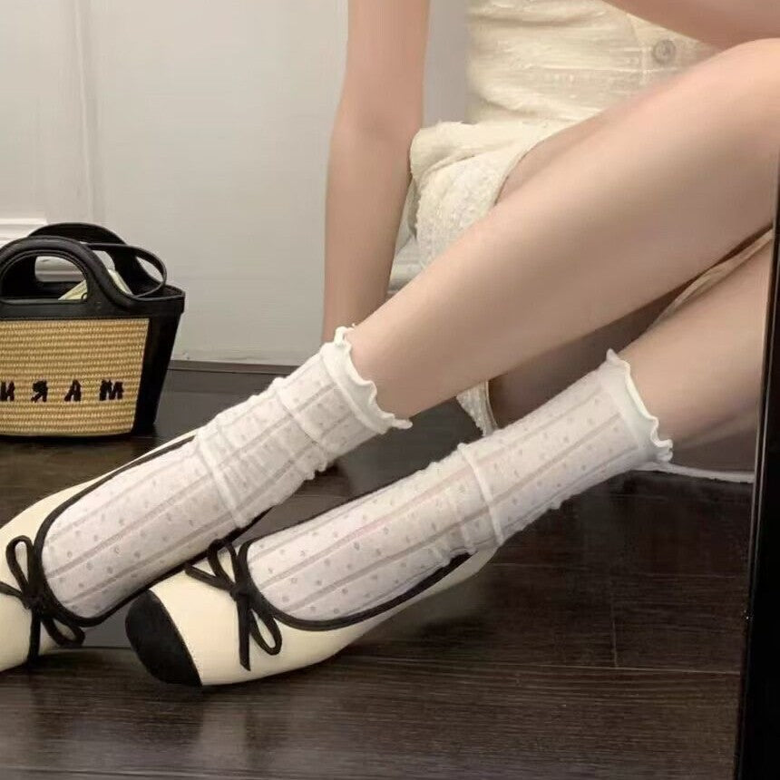 Ruffled Polka Dot Crew Socks | Thin Summer Socks for Women