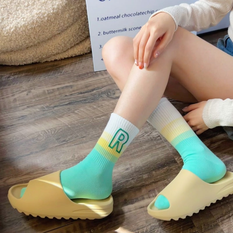 Gradient R Logo Crew Socks | Breathable Athletic Socks for Women