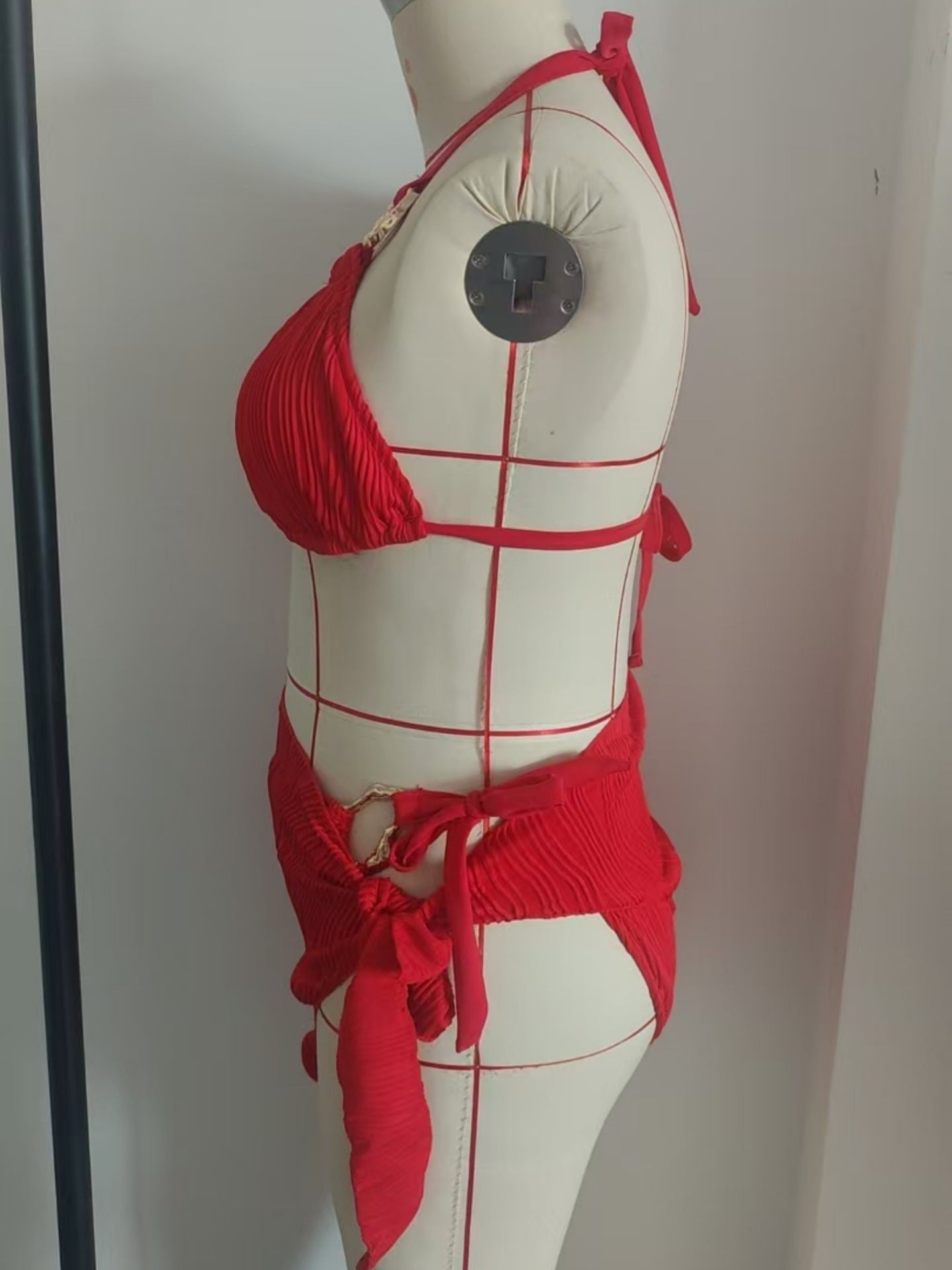 Red Halter Plus Size Bikini Set With Wrap Sarong | Sexy Beach Swimwear