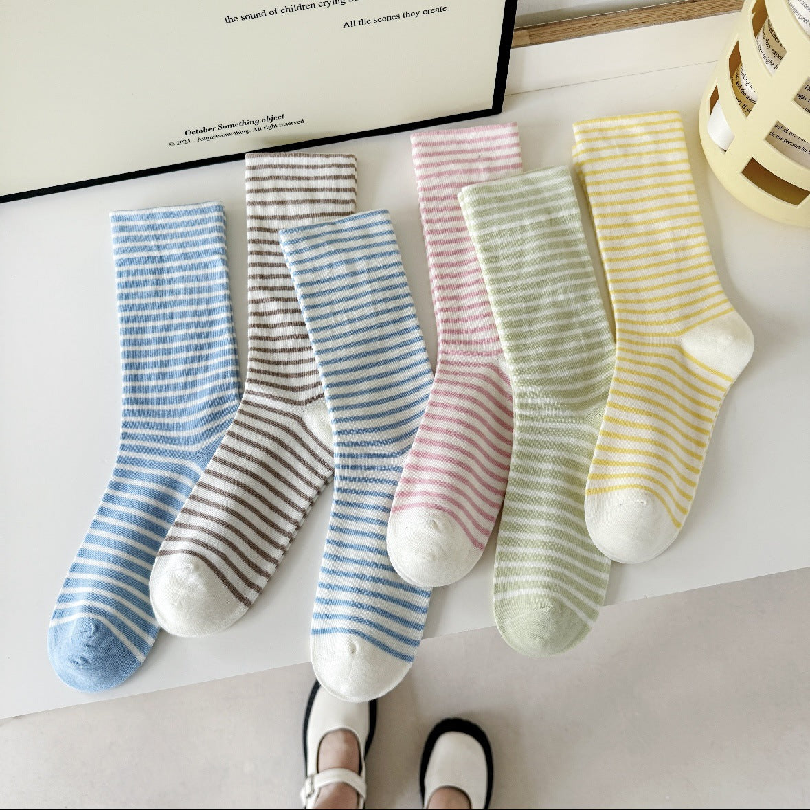 Soft Striped Cotton Crew Socks for Women | Loose Top Comfort