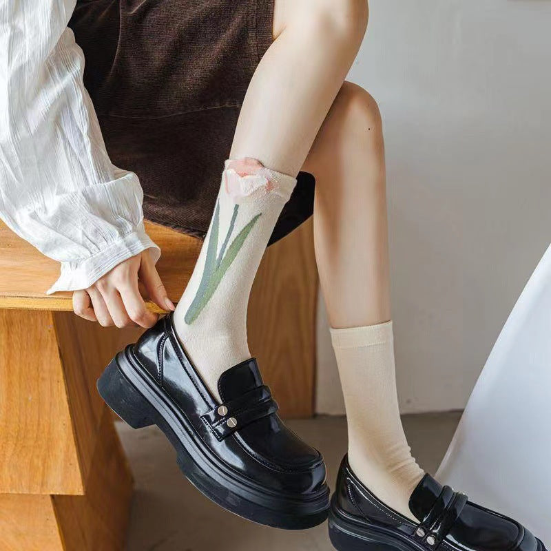 Floral Crew Socks for Women | Soft Cotton Patterned Socks