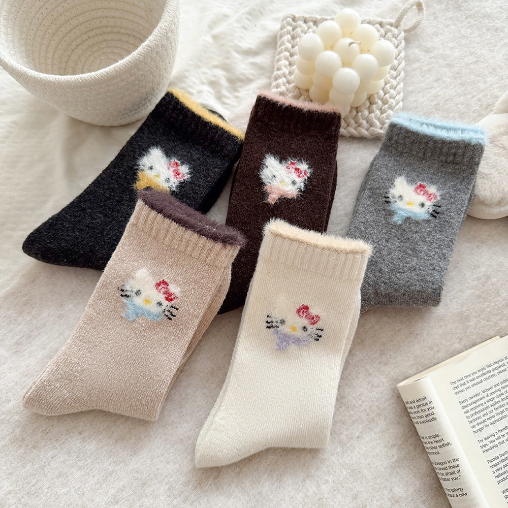 Cute Cozy Wool Crew Socks | Warm Winter Fuzzy Socks for Women