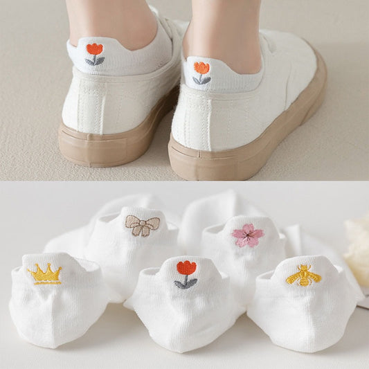 Cute Embroidered No Show Socks for Women | Breathable Cotton