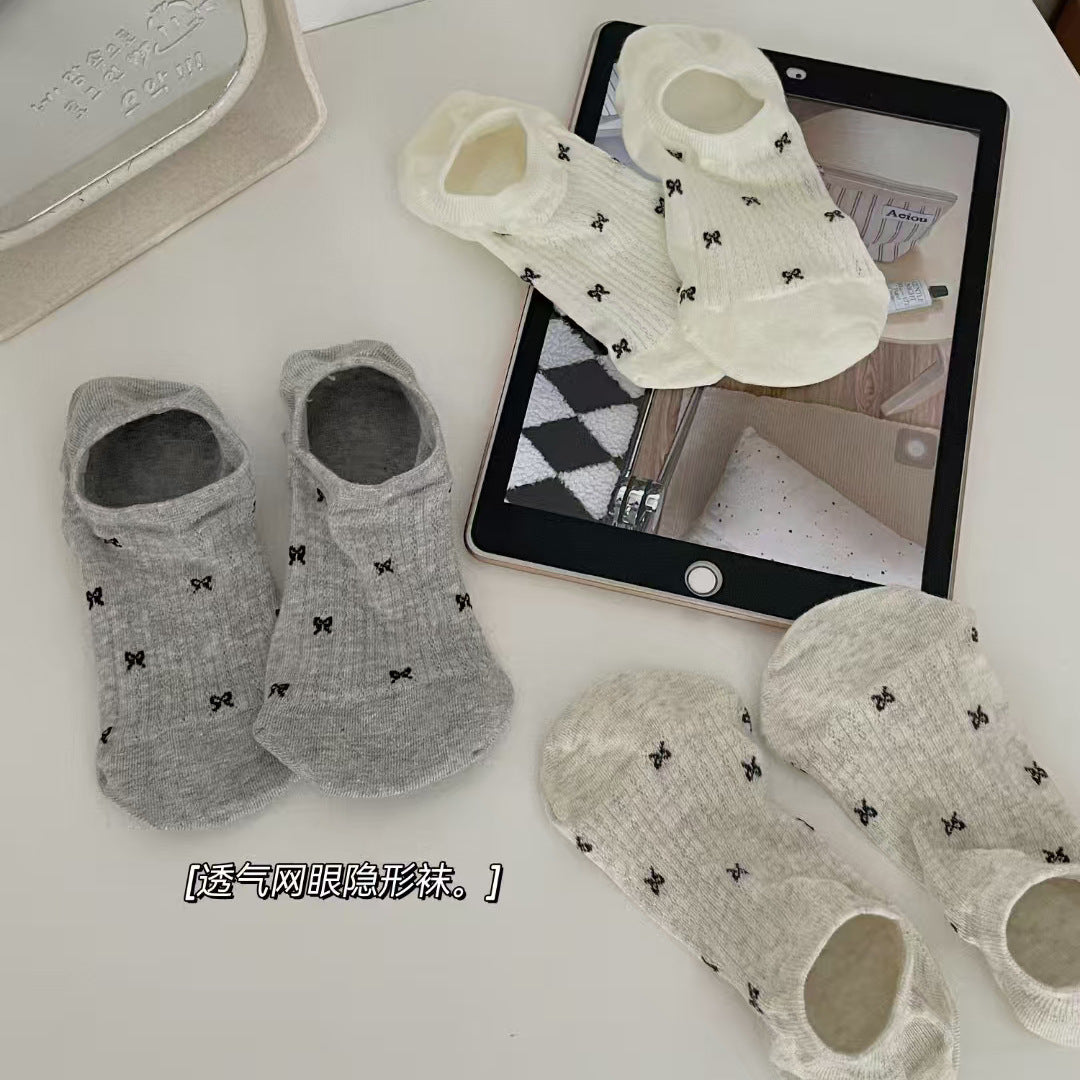 Bow No Show Socks for Women | Non-Slip Cotton Summer Socks