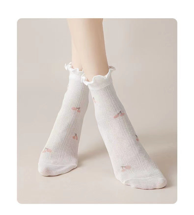 Breathable Ruffled Crew Socks | Thin Summer Women's Mid-Calf Socks