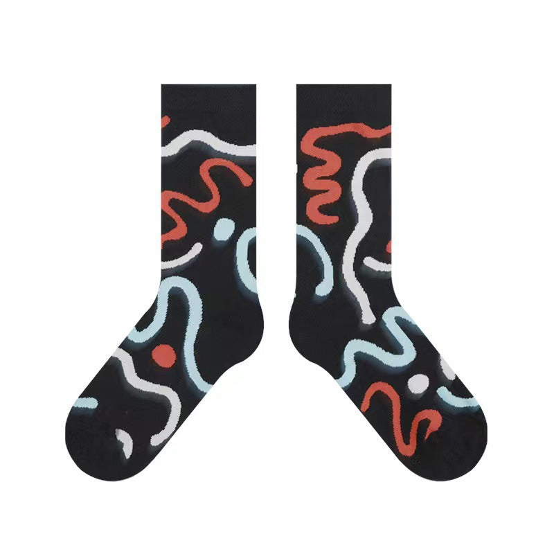 Trendy Abstract Patterned Crew Socks for Women | Novelty Casual Socks