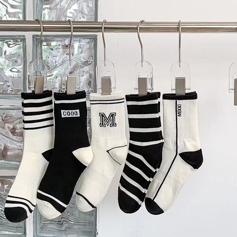 Crew Socks for Women | Black White Trendy Athletic Casual Socks