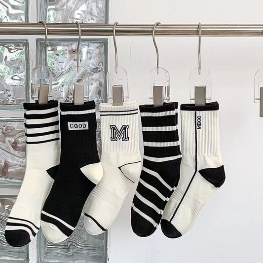 Crew Socks for Women | Black White Trendy Athletic Casual Socks