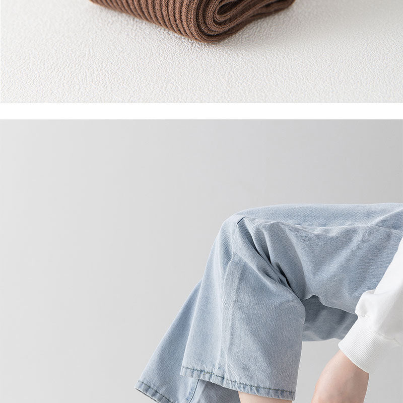 Ribbed Cotton Crew Socks for Women | Neutral Winter Slouch Socks
