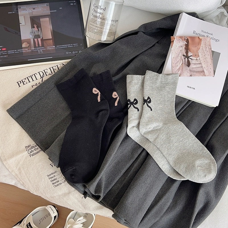 Embroidered Bow Crew Socks | Soft Cotton Balletcore Women's Socks