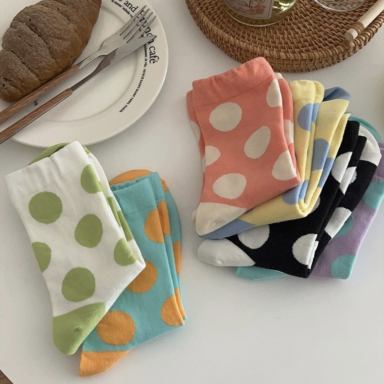 Women's Polka Dot Cotton Crew Socks | Trendy Casual Patterned Socks