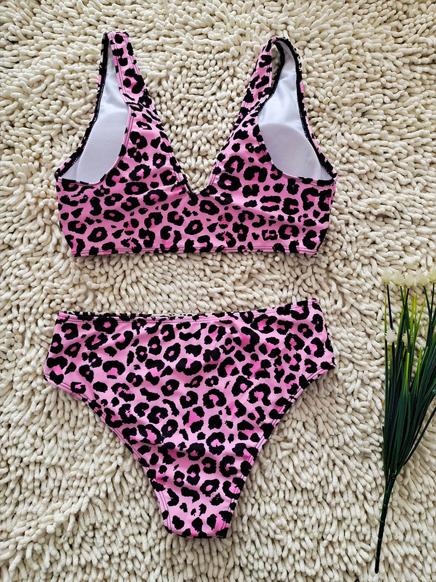 Color Block Leopard Bikini Set | Sexy High Waisted Women's Swimwear