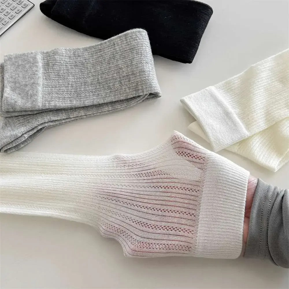 Breathable Mesh Calf Crew Socks | Ballet Miu Style Summer Socks for Women