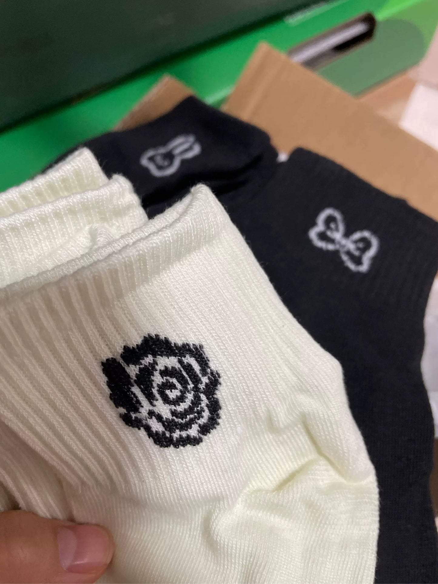 Embroidered Ankle Socks for Women | Black White Cotton Casual Socks