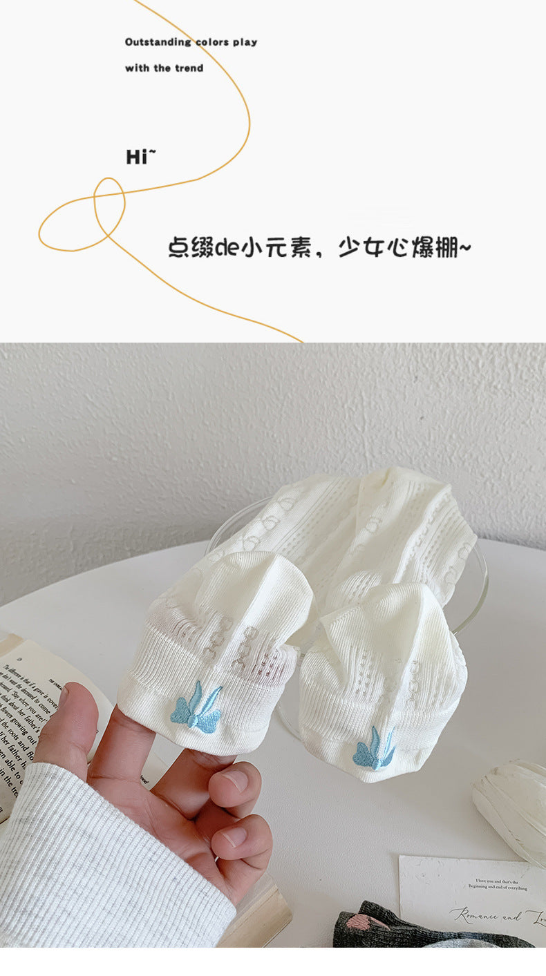 Women's Embroidered Bow Mesh Ankle Socks | Breathable Summer Socks