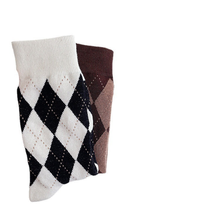 Argyle Patterned Crew Socks for Women | Trendy Slouch Mid-Calf Socks