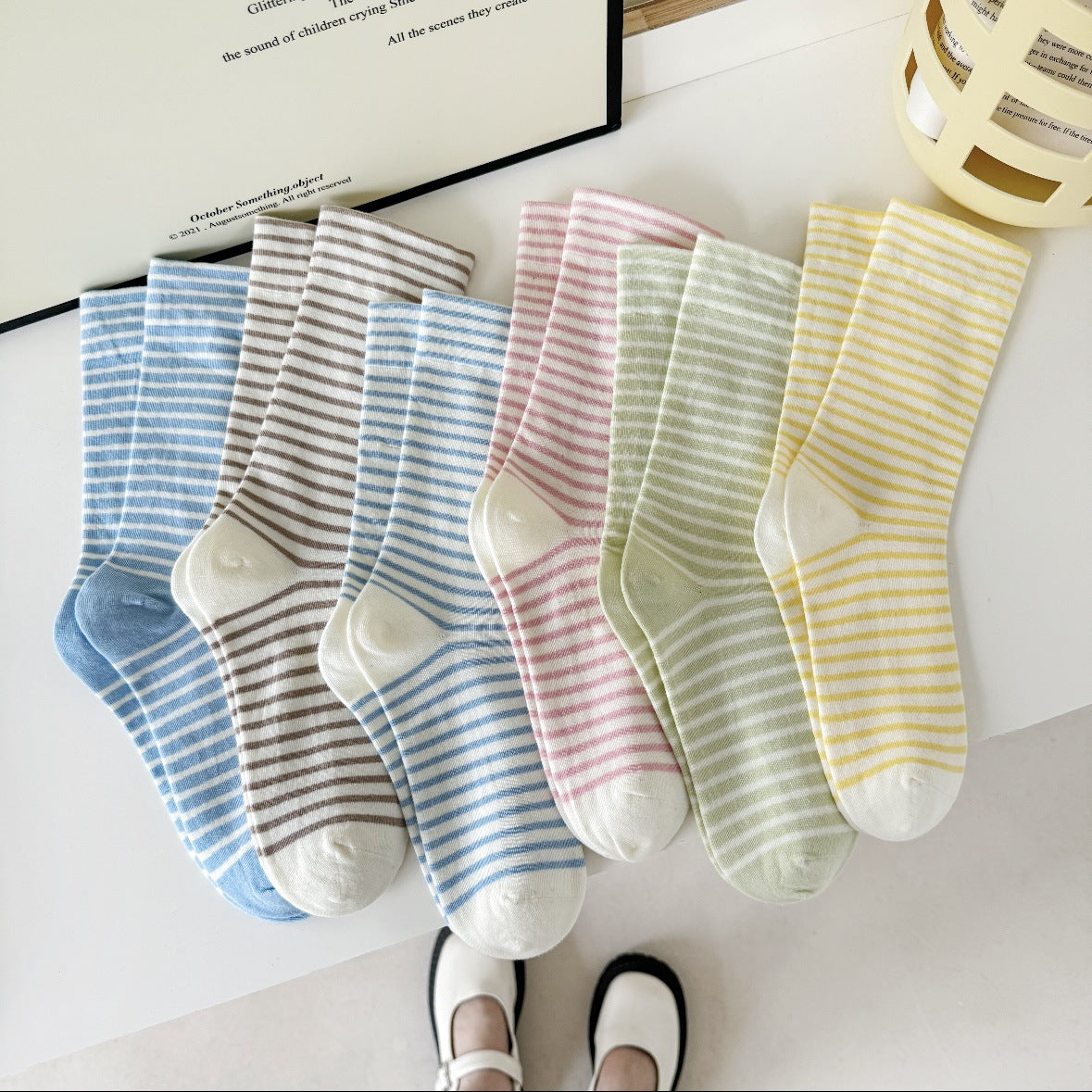 Soft Striped Cotton Crew Socks for Women | Loose Top Comfort