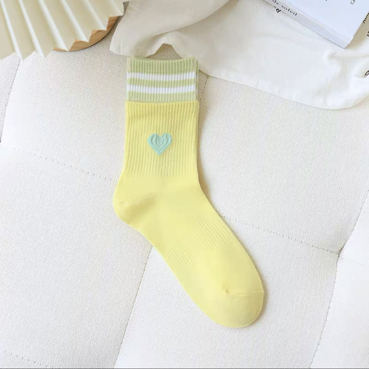 Cute Heart Striped Crew Socks | Athletic Socks for Women