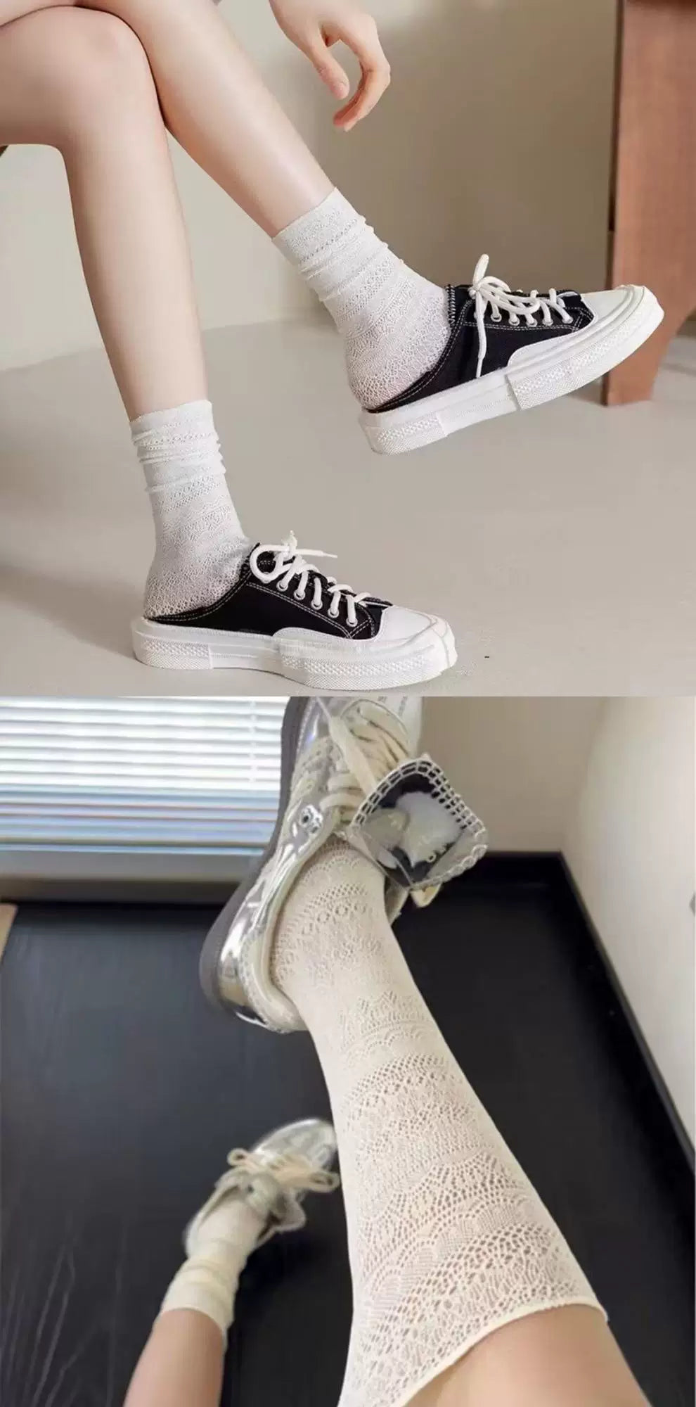 Lace Knee High Slouch Socks | Thin Breathable Summer Socks for Women