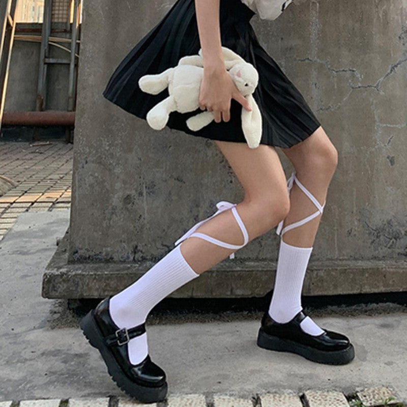 Crisscross Strappy Crew Socks | Trendy Cotton Socks for Women