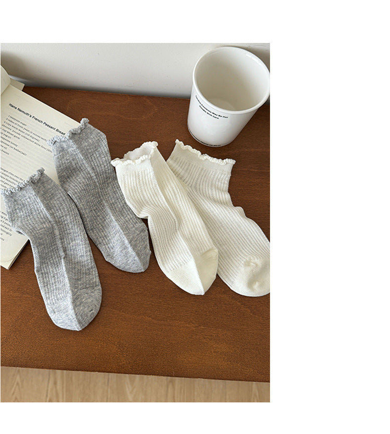 Ruffle Trim Mesh Ankle Socks | Breathable Summer Socks for Women