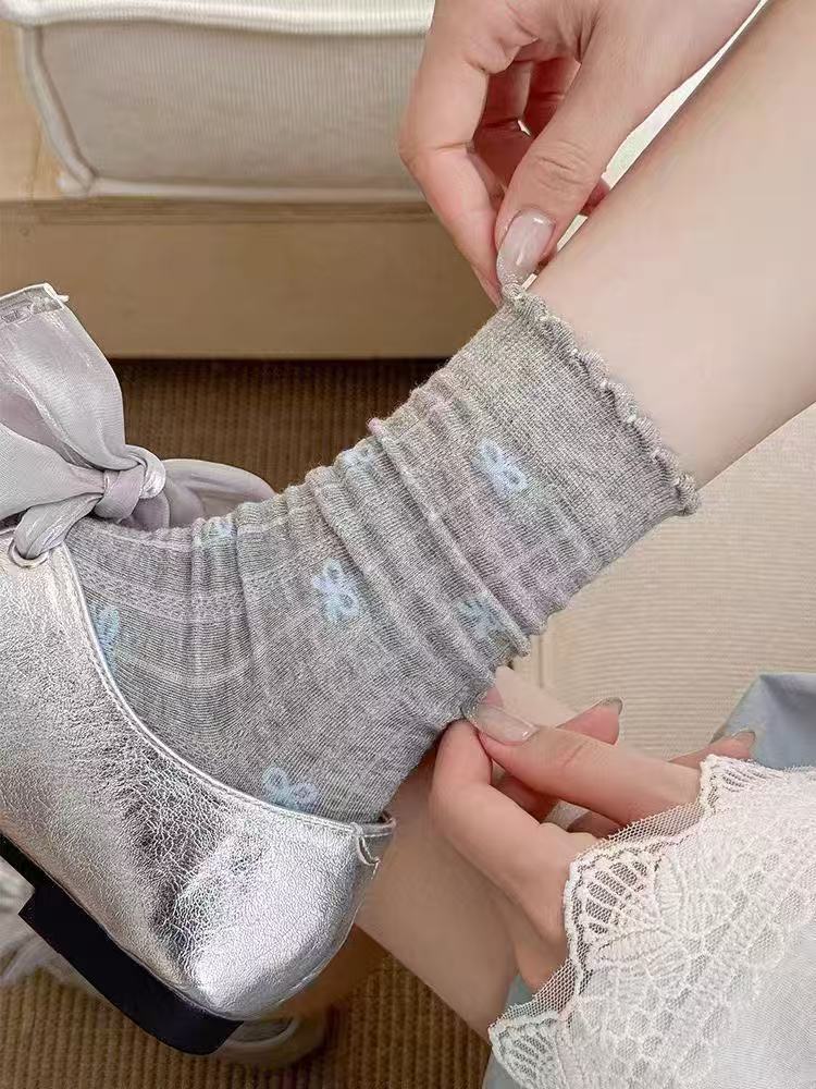 Women's Bow Pattern Crew Socks | Thin Breathable Spring Summer Socks