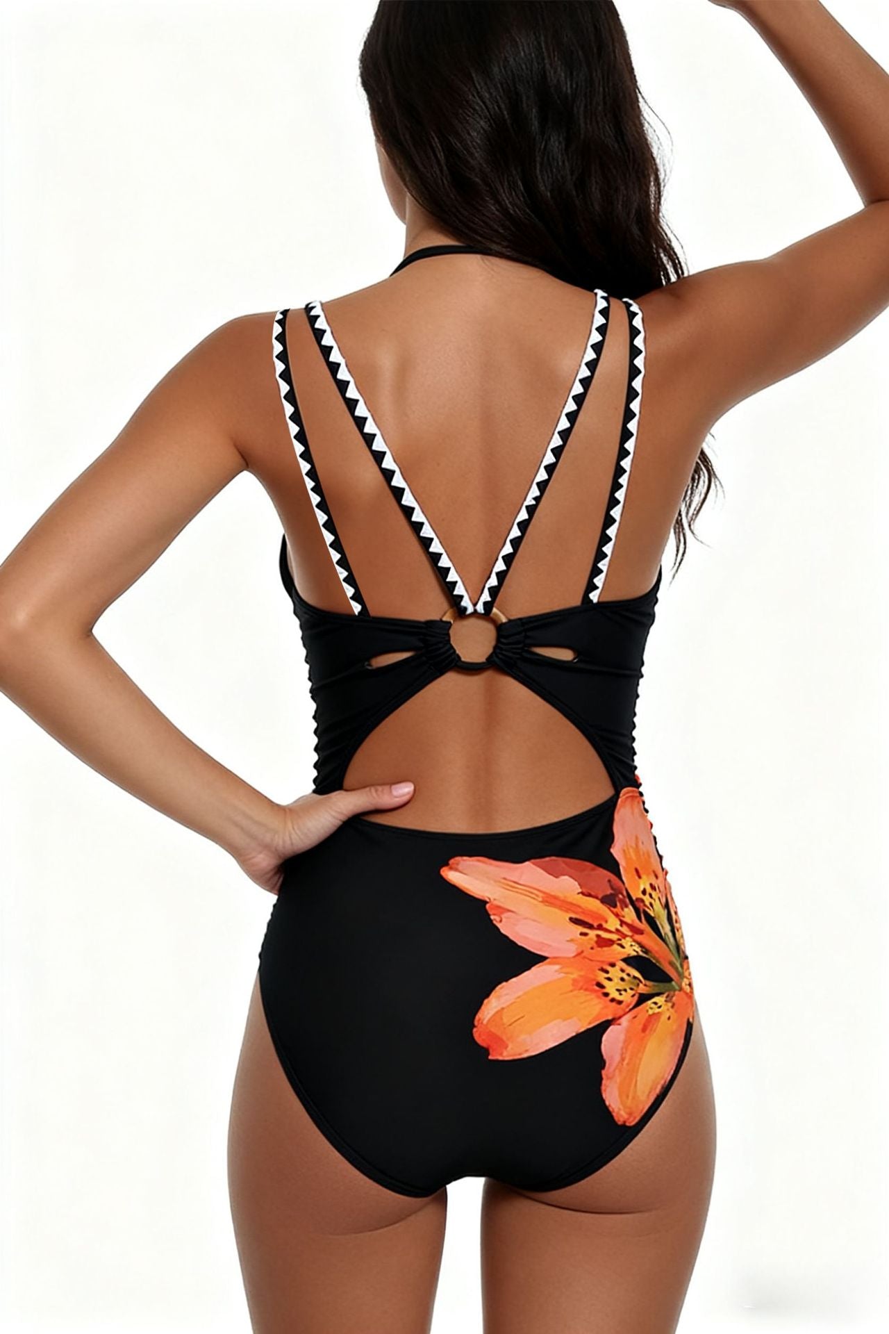Floral Print Deep V Sexy One-Piece Swimsuit | Women's Beach Swimwear