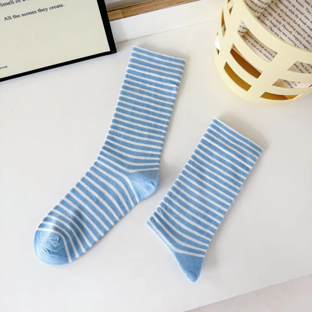 Soft Striped Cotton Crew Socks for Women | Loose Top Comfort