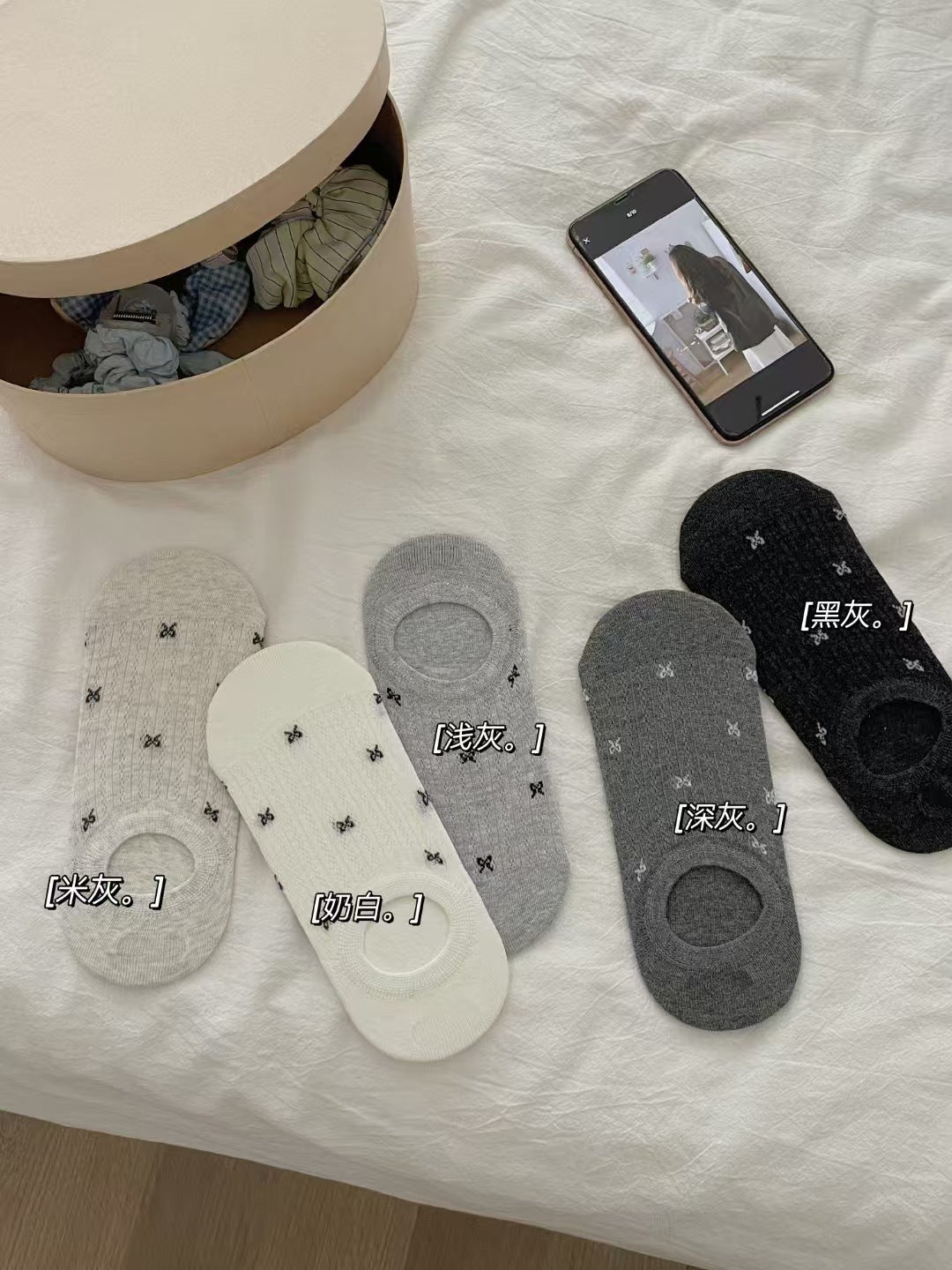 Bow No Show Socks for Women | Non-Slip Cotton Summer Socks