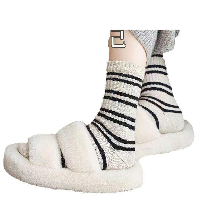 Cozy Striped Crew Socks for Women | Thick Warm Winter Socks