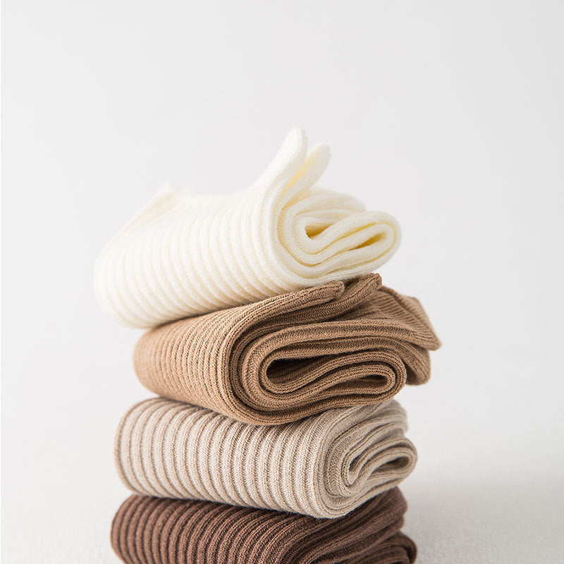 Ribbed Cotton Crew Socks for Women | Neutral Winter Slouch Socks