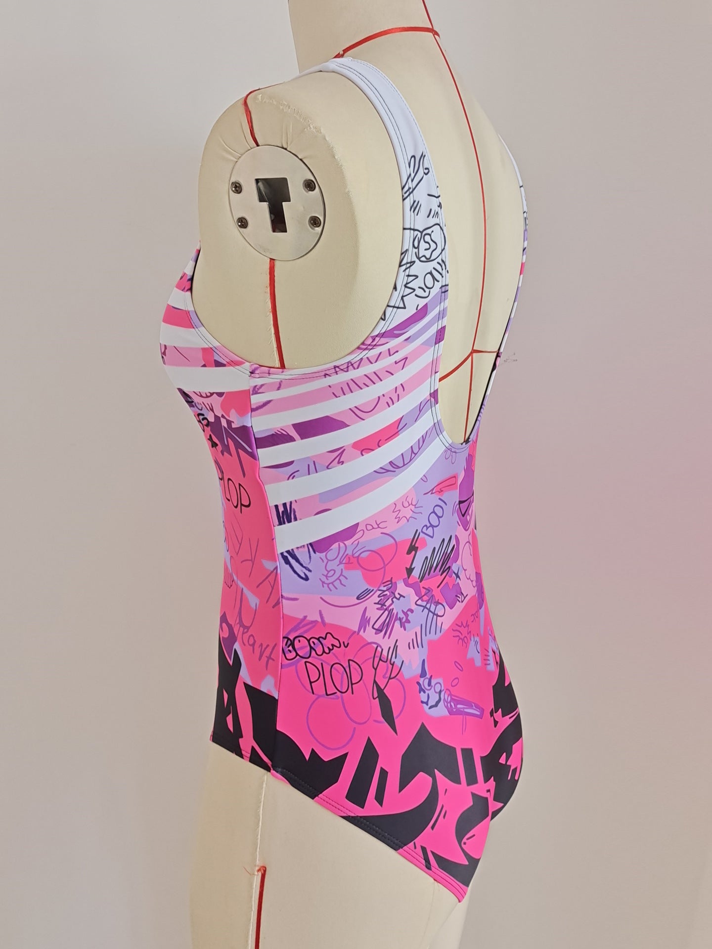Graffiti Print Sporty One-Piece Swimsuit | Modest Women's Beach Swimwear